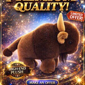 Vintage Dkin 1980s Buffalo Bison Brown Plush Stuffed Animal Soft Toy Collectible